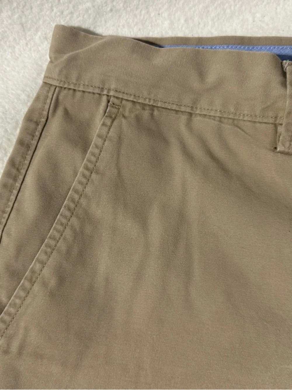 J. Crew Khaki Shorts Grammercy Style with Blue Inner Waistband Size 34 Waist